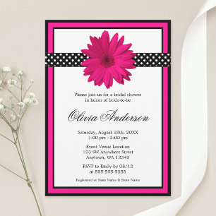 Pink Daisy Black Polka Dots Brautparty Einladung