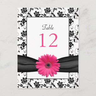 Pink Daisy Black White Floral Mariage Carte de tab