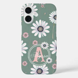 Pink Daisy Blooms: Minimalistisches Muster iPhone 16 Hülle