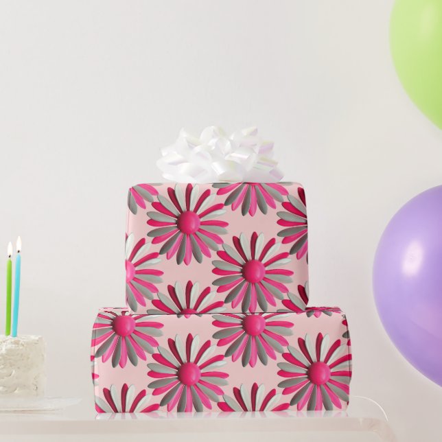 Pink Daisy Blume Button Frühjahr Sommergarten Hoch Geschenkpapier (Partygeschenke)