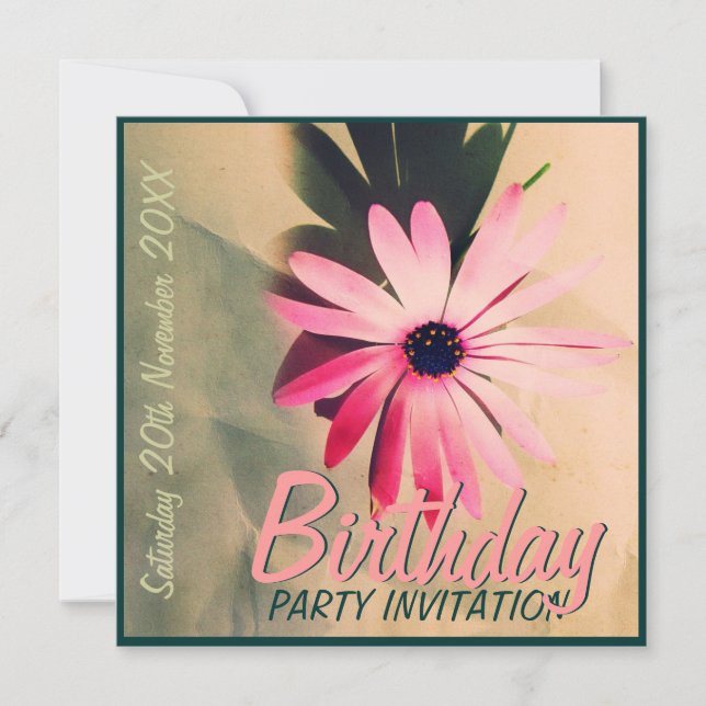 Pink Daisy Blume v2 Geburtstagseinladungen Einladung (Vorderseite)