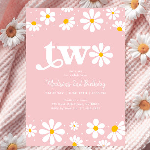 Pink Daisy Boho Zweiter Geburtstag Einladung