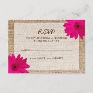 Pink Daisy Burlap Wedding RSVP Response Card Karte