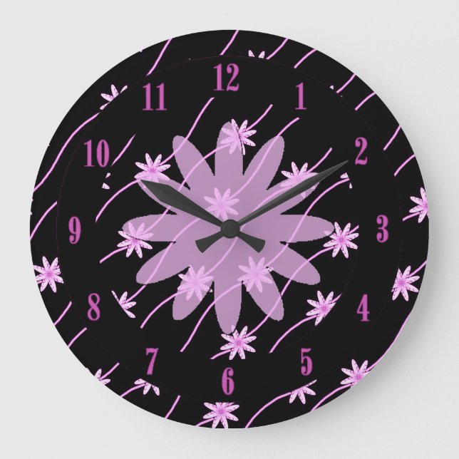 Pink Daisy Chain Blumenmuster Wand-Uhr Große Wanduhr (Vorderseite)