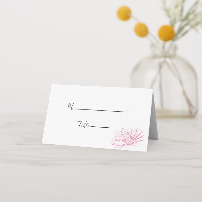 Pink Daisy Effect Floral Wedding Platzkarte (Vorderseite)
