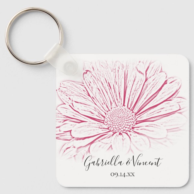 Pink Daisy Effect Floral Wedding Schlüsselanhänger (Vorderseite)