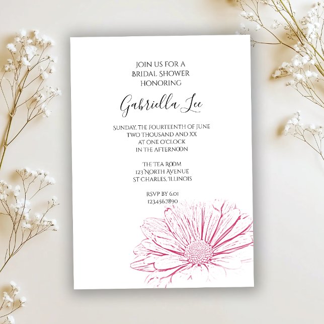 Pink Daisy Effet Floral Bridal Shower Invitation (Créateur téléchargé)