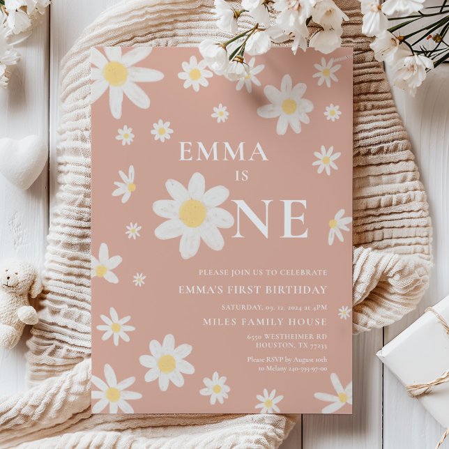 Pink Daisy Einladung 1. Geburtstag (Von Creator hochgeladen)