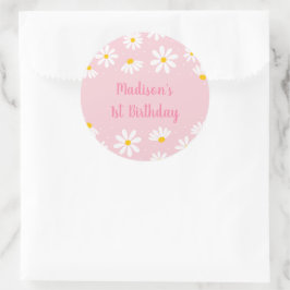 Pink Daisy Erster Geburtstag Runder Aufkleber