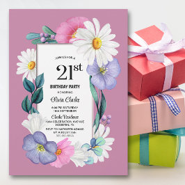 Pink Daisy Floral 21. Geburtstag Party Einladung