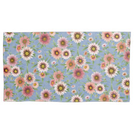Pink Daisy Floral auf Blue Kissenbezug