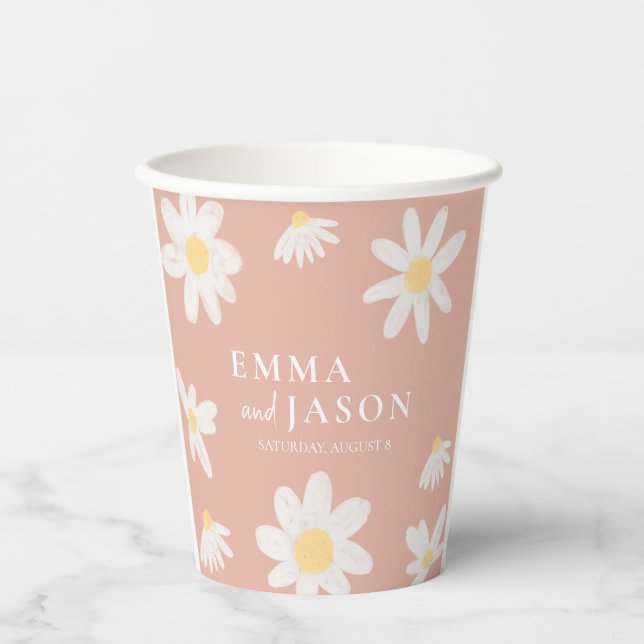 Pink Daisy Floral Baby Dusche Papiertücher Pappbecher (Vorderseite)