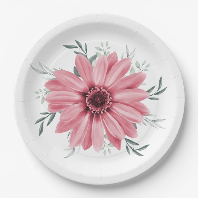Pink Daisy Floral Brautparty Pappteller (Vorderseite)