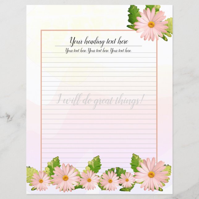 Pink Daisy Floral Lined Writer Paper (Vorderseite)