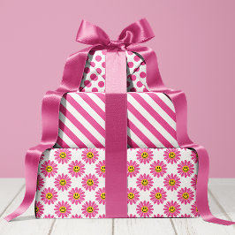 Pink Daisy Floral Stripes Polka Dot Geschenkpapier Set