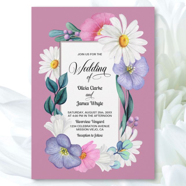 Pink Daisy Floral Wedding Einladung (Von Creator hochgeladen)
