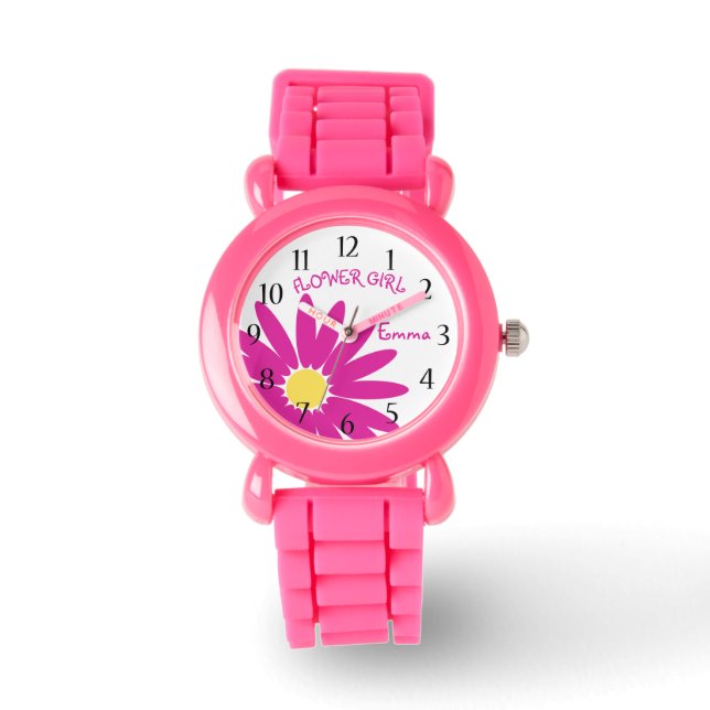 Pink Daisy Flower Girl Armbanduhr (Vorderseite)