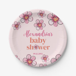 Pink Daisy Flower Girls Baby Shower  Pappteller