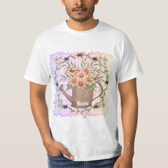 Pink Daisy flowers Watercan  T-Shirt (Vorderseite)