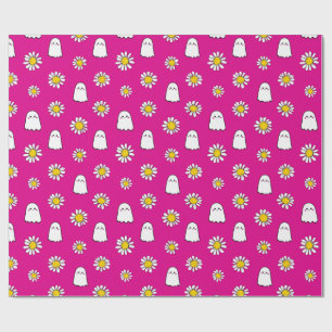 Pink Daisy Ghost Halloween Geschenkpapier