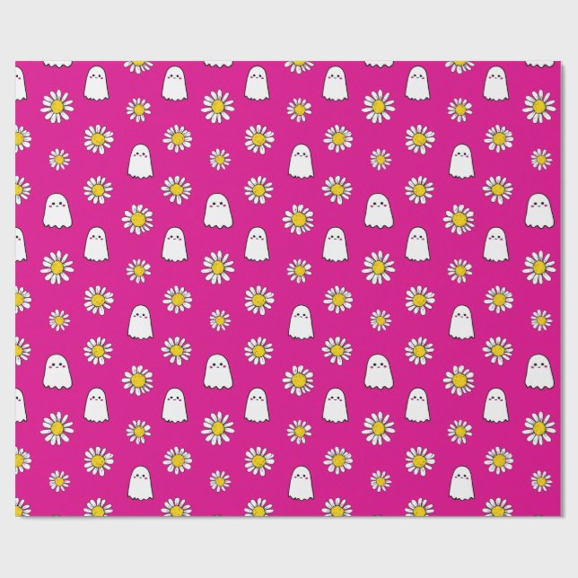 Pink Daisy Ghost Halloween Geschenkpapier (Flach)