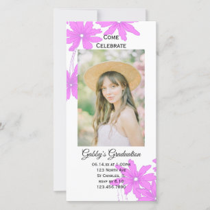Pink Daisy Graduation Party Invitation Carte photo