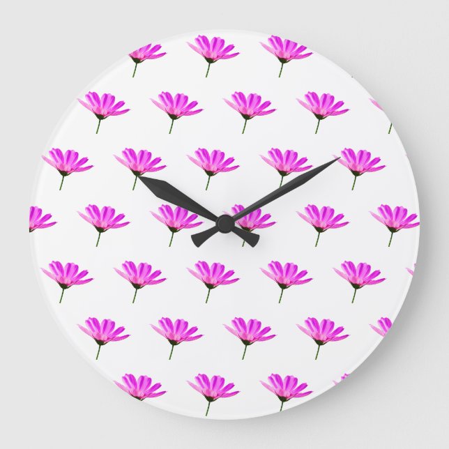 Pink Daisy Große Wanduhr (Vorderseite)