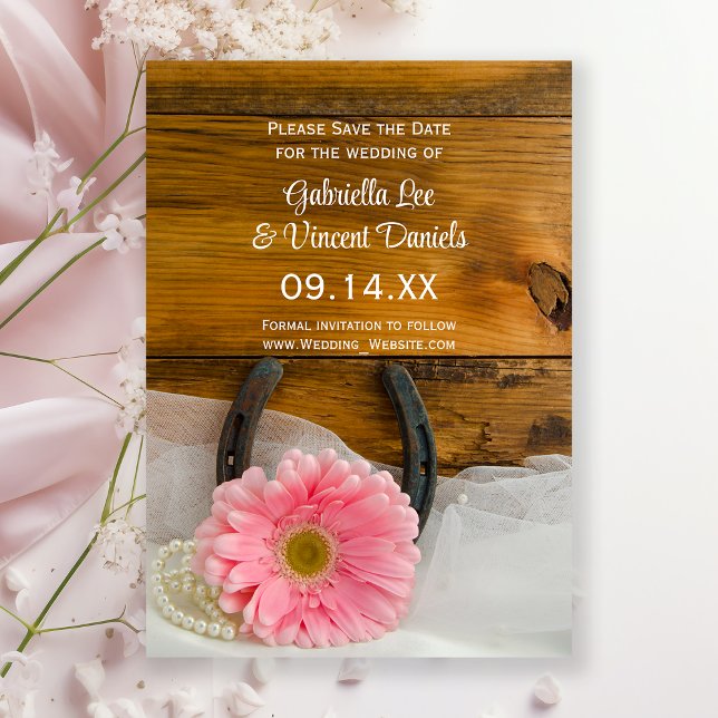 Pink Daisy Horseshoe Barn Wedding Save the Date Einladung (Von Creator hochgeladen)