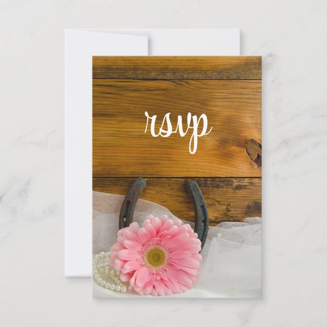 Pink Daisy Horseshoe Pays Western Wedding RSVP (Devant)