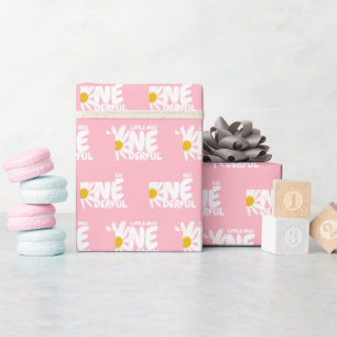 Pink Daisy Kleine Miss ONEderful 1. Geburtstag Geschenkpapier