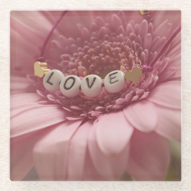 Pink Daisy Liebe Glasuntersetzer (Vorderseite)