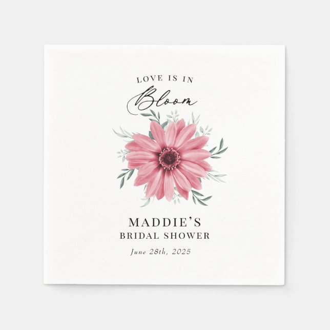 Pink Daisy "Liebe ist in Bloom" Brautparty Serviette (Vorderseite)