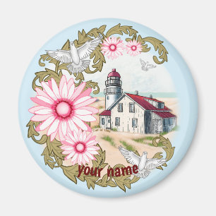 Pink Daisy Lighthouse Magnet