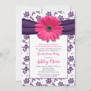 Pink Daisy Lila Damask Abschluss Einladung