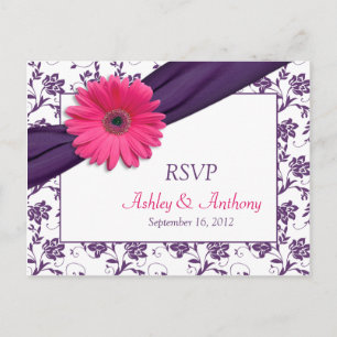 Pink Daisy Lila Damask Hochzeitskarte UAWG Postkar Einladungspostkarte
