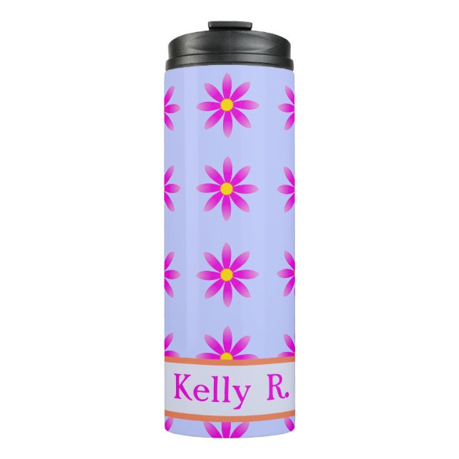 Pink Daisy Muster Name individuell einstellbar Thermosbecher (Vorderseite)