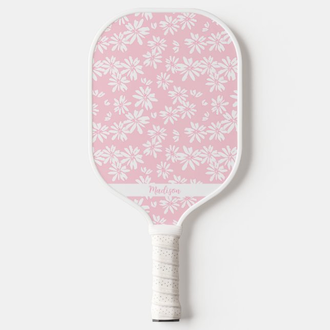 Pink Daisy Muster Personalisiert Name Niedlich Pickleball Schläger (Vorderseite)