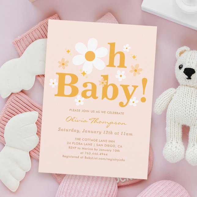 Pink Daisy Oh Baby Spring Baby Girl Dusche Einladung (Von Creator hochgeladen)