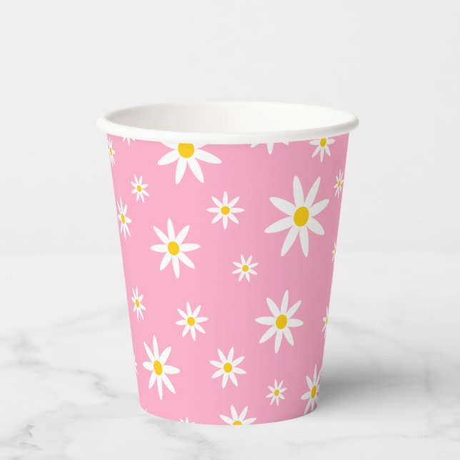 Pink Daisy Paper Cups Pappbecher (Vorderseite)