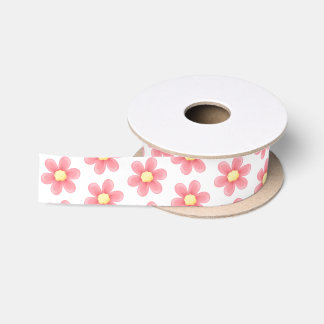 Pink Daisy Pattern Ribbon - Cute Floral Satin Satinband