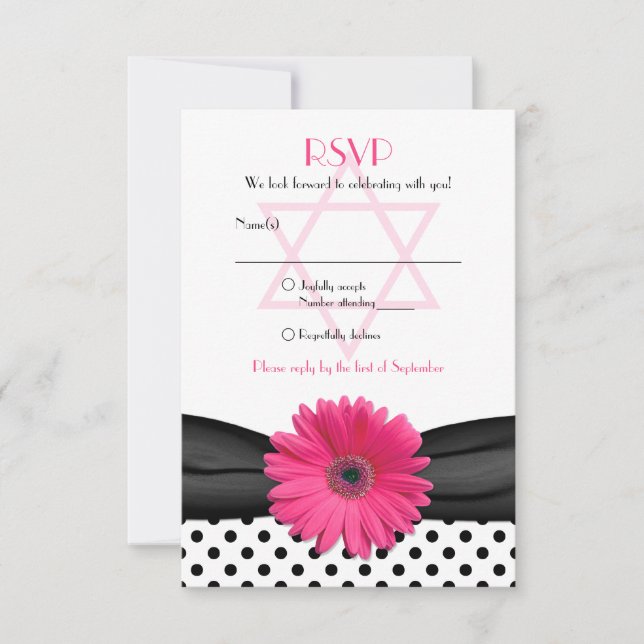 Pink Daisy Polka Dot Bat Mitzvah Reply Card RSVP Karte (Vorderseite)