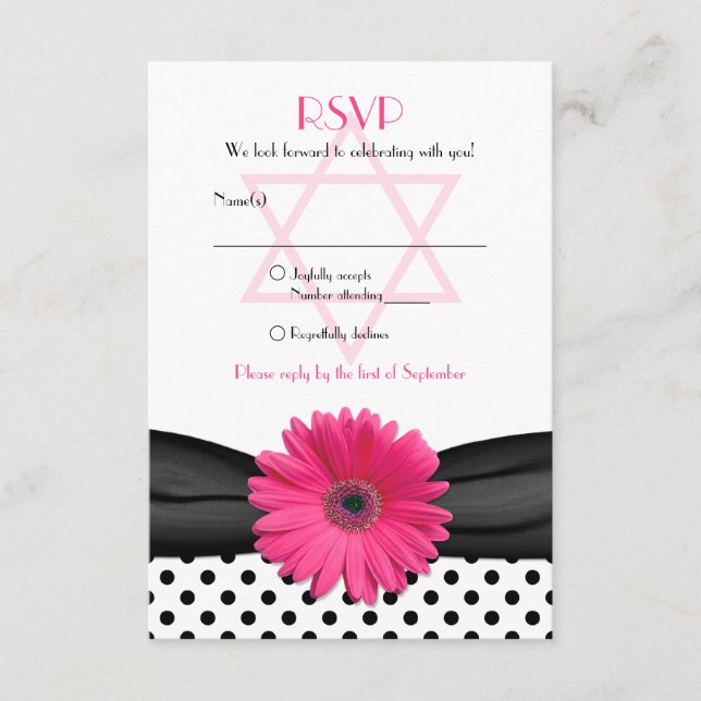 Pink Daisy Polka Dot Bat Mitzvah Reply Card RSVP Karte (Vorderseite)