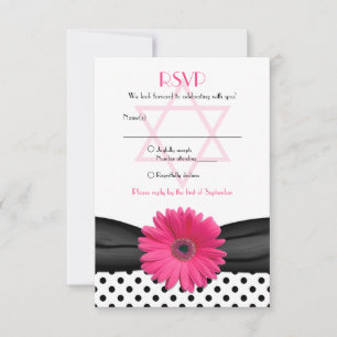 Pink Daisy Polka Dot Bat Mitzvah Reply Card RSVP Karte