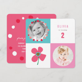 Pink Daisy Pop Squares Girl Birthday Foto Einladun Einladung
