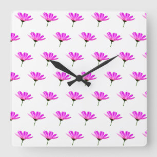 Pink Daisy Quadratische Wanduhr