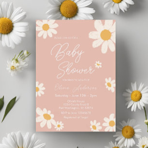 Pink Daisy Retro Boho Babydusche Einladung