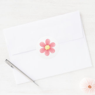 Pink Daisy Round Sticker - Cute Floral Custom