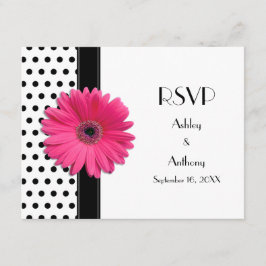Pink Daisy Schwarz-weiß Polka Dot Wedding RSVP