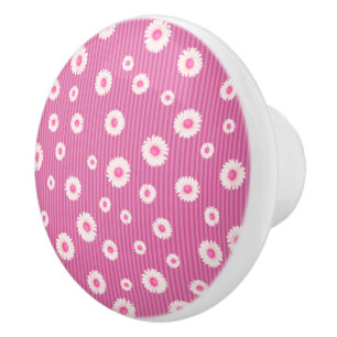 Pink Daisy Stripe Keramikknauf