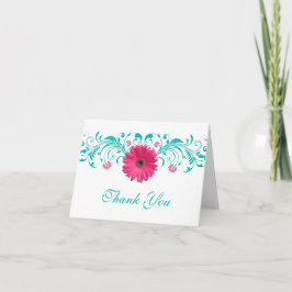 Pink Daisy Türkis Floral Wedding Vielen Dank Dankeskarte